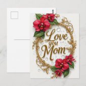 Love You Mom Floral Frame Mother's Day Briefkaart (Voorkant / Achterkant)