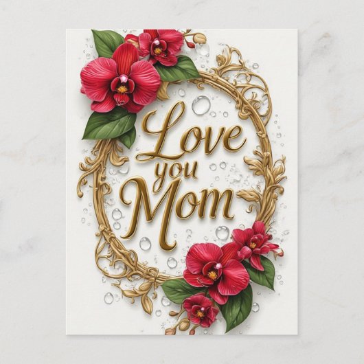 Love You Mom Floral Frame Mother's Day Briefkaart (Voorkant)