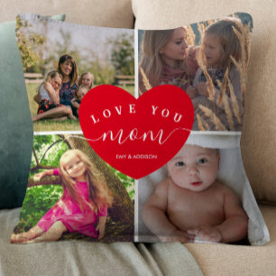 Love You MOM Gifts Photo Collage Cute Heart Script Kussen