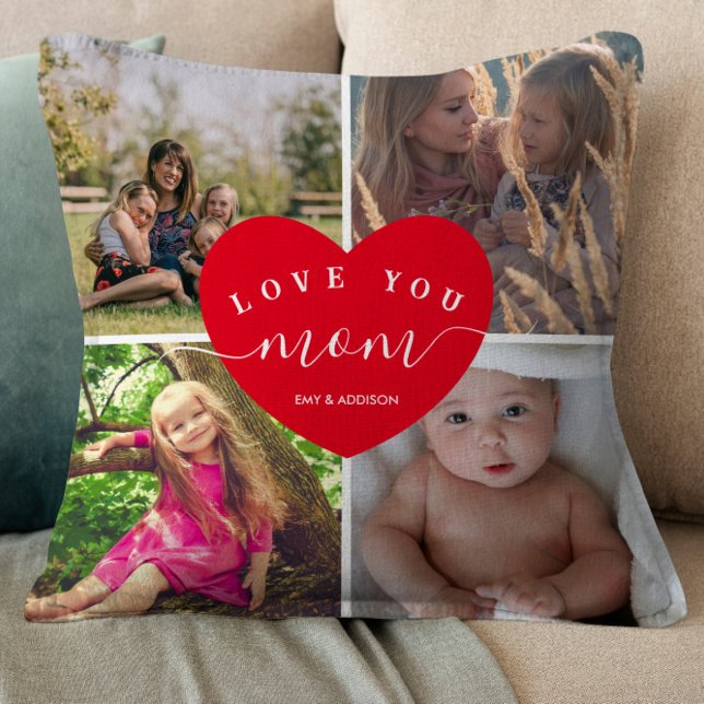 Love You MOM Gifts Photo Collage Cute Heart Script Kussen (Creator heeft geüpload)
