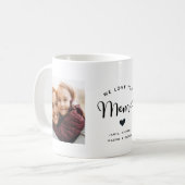 Love you Mom Hearts Custom Two Photo Trendy Chic Koffiemok (Voorkant links)