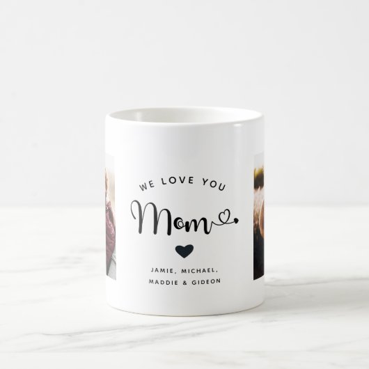 Love you Mom Hearts Custom Two Photo Trendy Chic Koffiemok (Center)