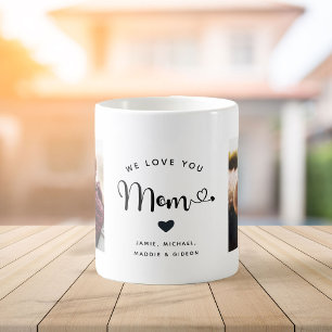 Love you Mom Hearts Custom Two Photo Trendy Chic Koffiemok