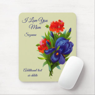 Love You Mom Iris Bloemenboeket Gepersonaliseerd Muismat