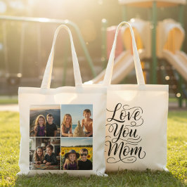 Love You Mom Modern 4 Photo Collage Custom Tote Bag