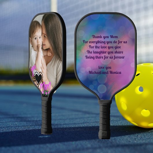 Love You MOM Paarse Moederdag Foto Pickleball Paddle