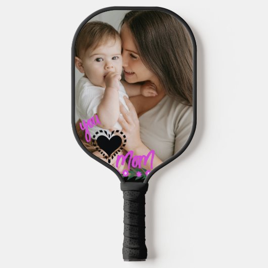 Love You MOM Paarse Moederdag Foto Pickleball Paddle (Voorkant)