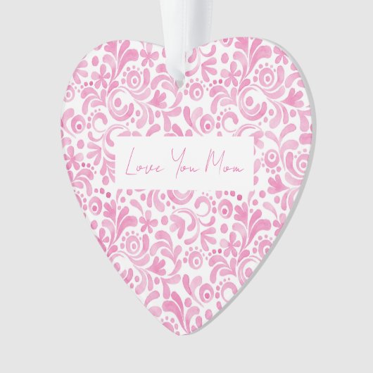 LOVE YOU MOM Pink Waterverf Art Heart Keepsake Ornament (voorkant)
