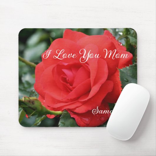 Love You Mom Red Rose Flower Gepersonaliseerd Muismat (Met muis)