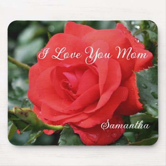 Love You Mom Red Rose Flower Gepersonaliseerd Muismat (Voorkant)