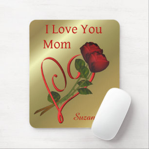 Love You Mom Rode Rozen Hart gepersonaliseerd Muismat