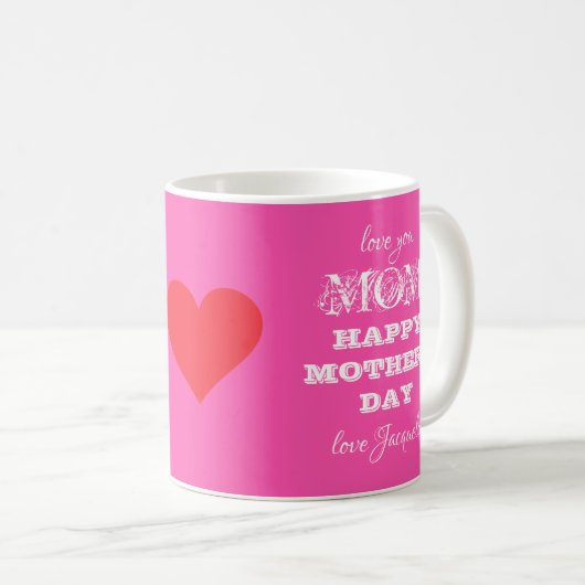 Love You MOM Script Cool Schattige Roze Moederdag Koffiemok (Voorkant rechts)