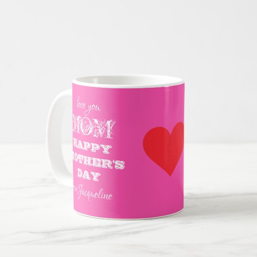 Love You MOM Script Cool Schattige Roze Moederdag Koffiemok (Voorkant links)