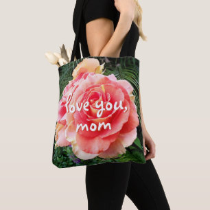 Love You Mom Script Roze Rozenbloem Foto Modern Tote Bag