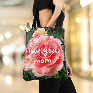 Love You Mom Script Roze Rozenbloem Foto Modern Tote Bag