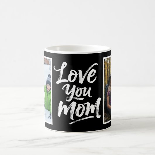 Love You Mom Two Photo Brush Script black white Koffiemok (Center)