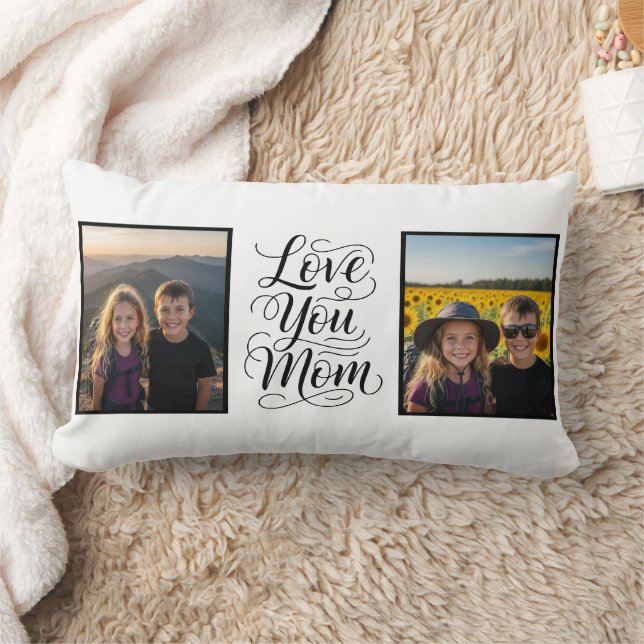 Love You Mom Two Photo Modern Keepsake Kussen (Deken)