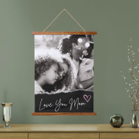 Love You Mom Zwart Wit Roze Hart Custom Photo