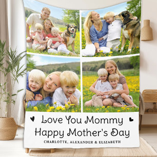 Love You MOMMY Custom 4 Photo Collage Moederdag Fleece Deken
