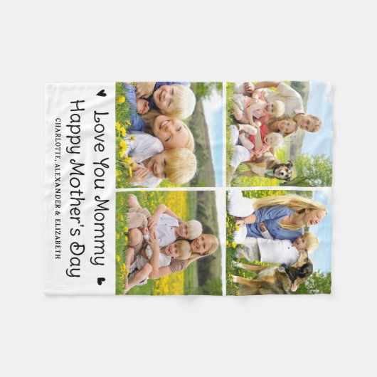 Love You MOMMY Custom Moederdag 4 Fotocollage Fleece Deken (Voorkant (Horizontaal))
