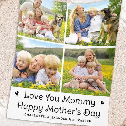 Love You MOMMY Custom Moederdag 4 Fotocollage Fleece Deken