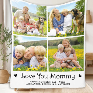 Love You MOMMY Custom Moederdag 4 Fotocollage Fleece Deken