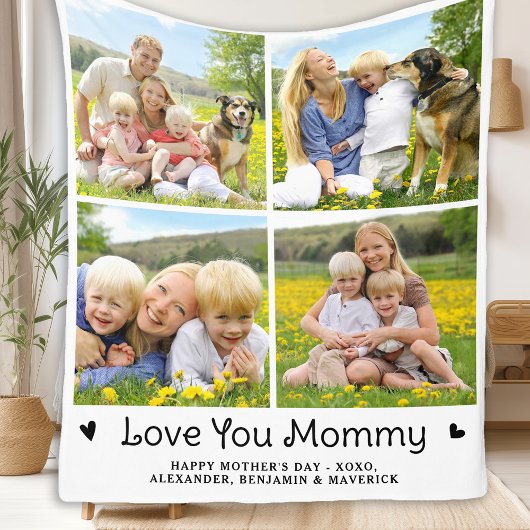 Love You MOMMY Custom Moederdag 4 Fotocollage Fleece Deken