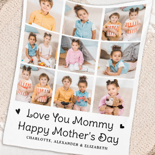Love You MOMMY Custom Moederdag 9 Fotocollage Fleece Deken