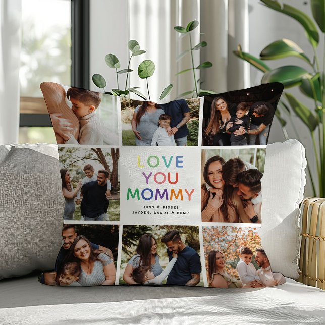 'LOVE YOU MOMMY' Rainbow Lettering Fotocollage Kussen (Creator heeft geüpload)