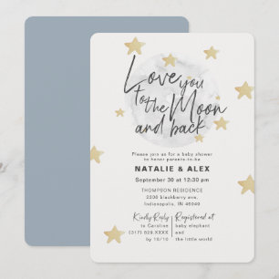 Love You Moon & Back Boy Baby shower Uitnodiging