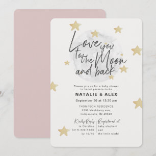 Love You Moon & Back Meisje Baby shower Uitnodigin Kaart