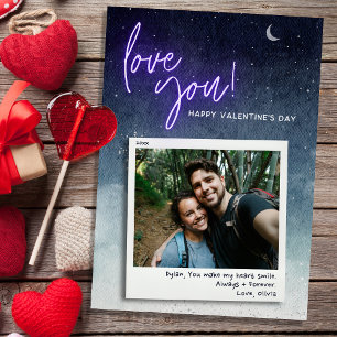 Love You Moon Stars Custom Photo Valentijnsdag Kaart