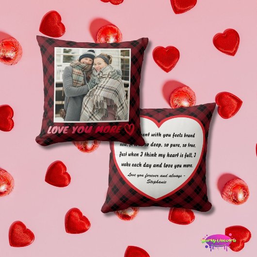 "Love You More" Aangepaste foto en liefdesgedicht Kussen