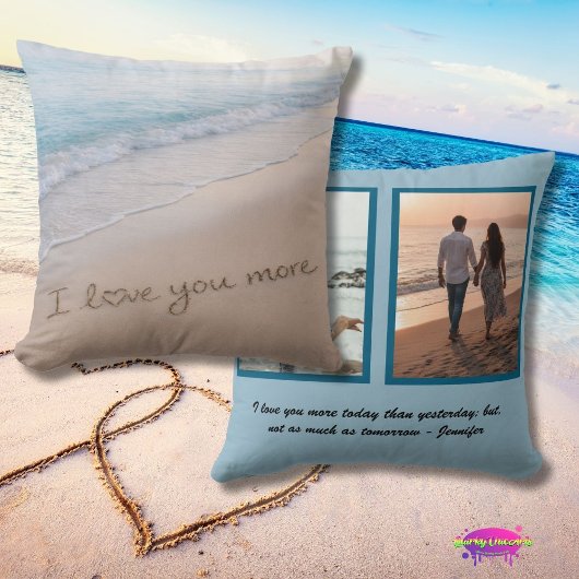 Love You More Coastal Beach Photo Collage Kussen