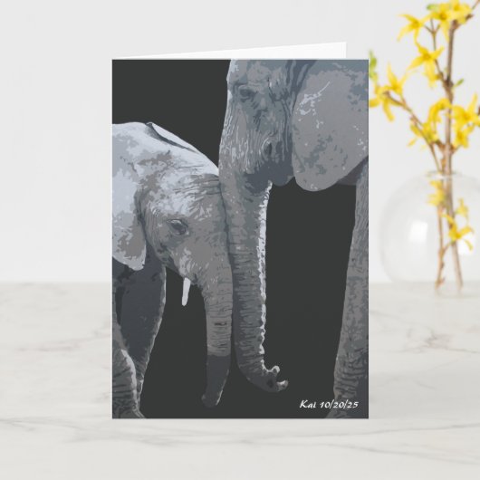 Love You More, Elephant Original Art Kaart (Gele Bloem)