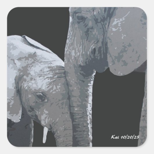 Love You More, Elephant Original Art Vierkante Sticker (Voorkant)