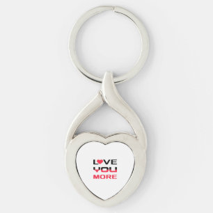 Love You More Flat Vet Bold Zwart Rood Typografie Sleutelhanger