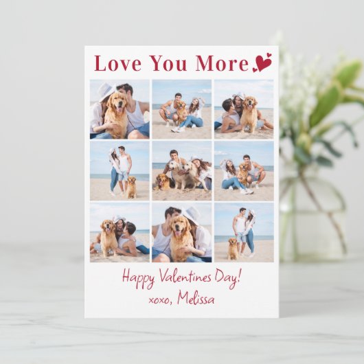 Love You More Fotocollage Happy Valentijnsdag Feestdagenkaart (Staand voorkant)