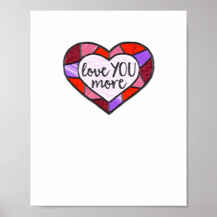 Love You More Glas-in-lood Hart Mozaïek Artistiek Poster