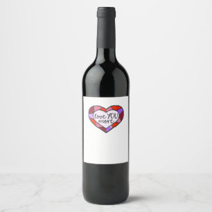Love You More Glas-in-lood Hart Mozaïek Artistiek Wijn Etiket
