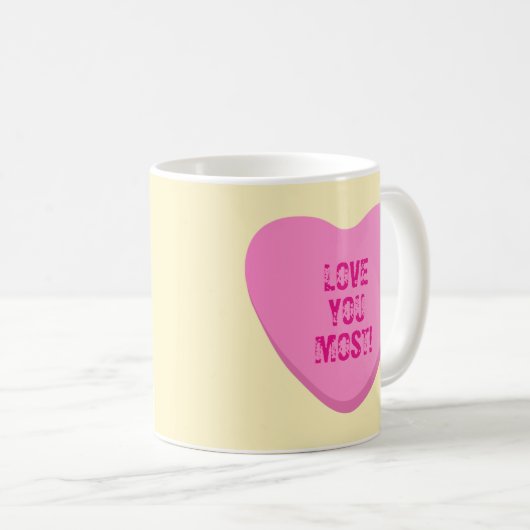 Love You More Love You Most Pink Snoep Hearts Koffiemok (Voorkant rechts)