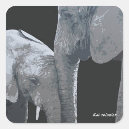 Love You More, Olifant Originele Kunst Vierkante Sticker
