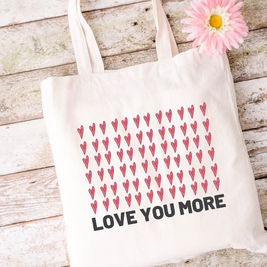 Love You More Red And Pink Heart Pattern Tote Bag