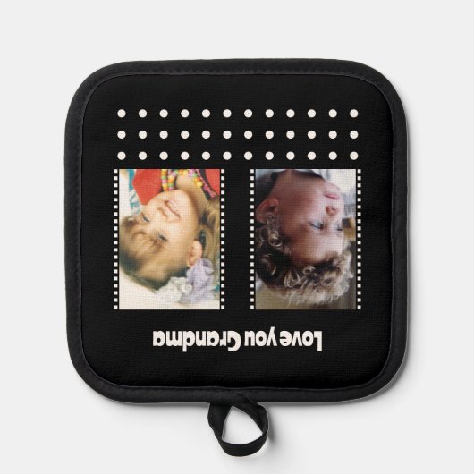 Love you oma 2 foto polka dots zwart pannenlap (Voorkant)