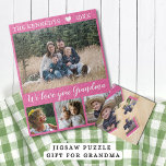 Love You Oma 4 Familie Foto Collage Roze Legpuzzel<br><div class="desc">Aangepaste foto collage puzzel te personaliseren met 4 foto's.Personaliseren met familienaam en jaar.De "We love you oma" citaat voegt een unieke touch aan de foto puzzel en maakt een speciaal cadeau voor oma's.</div>