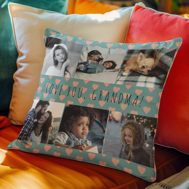 Love you oma 6 fotocollage retro patroon kussen (Creator heeft geüpload)