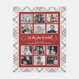 Love You oma aangepaste tekst 12-foto Tartan Fleece Deken