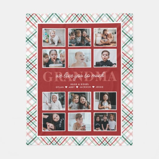 Love You oma aangepaste tekst 12-foto Tartan Fleece Deken (Voorkant)