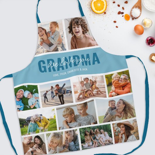 Love You Oma Fotocollage Blauw Schort
