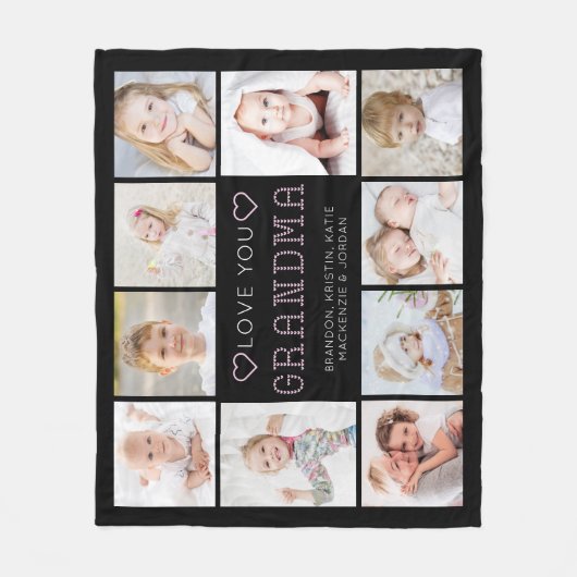 Love You Oma Harten 10 Foto Aangepaste Kleuren Fleece Deken (Voorkant)